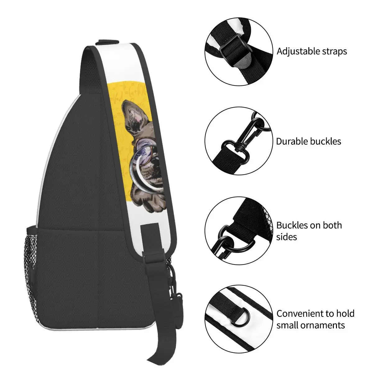 French Bulldog Back To School Small Sling Bag Peito Crossbody Shoulder Sling Mochila Caminhadas Viagem Daypacks Cute Dog Homens Mulheres