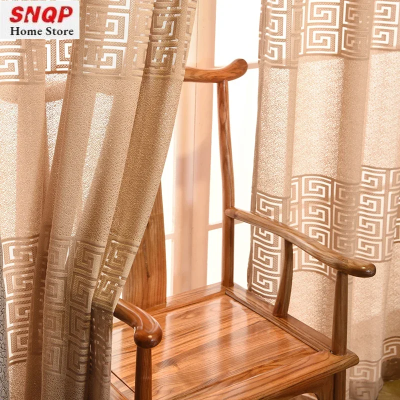 New Chinese Modern Style High-end Study Room Tea Room Gauze Curtain Grace Curtains for Living Room Bedroom Dining Custom Size