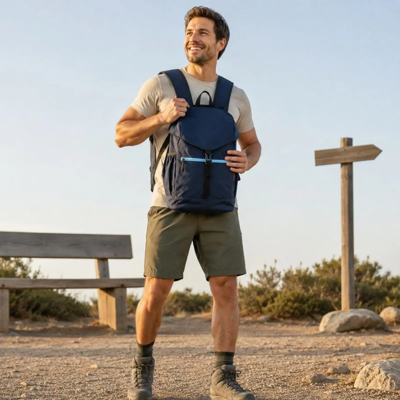 Mochila ligera para senderismo con cierre de solapa y apertura con cordón, ideal para