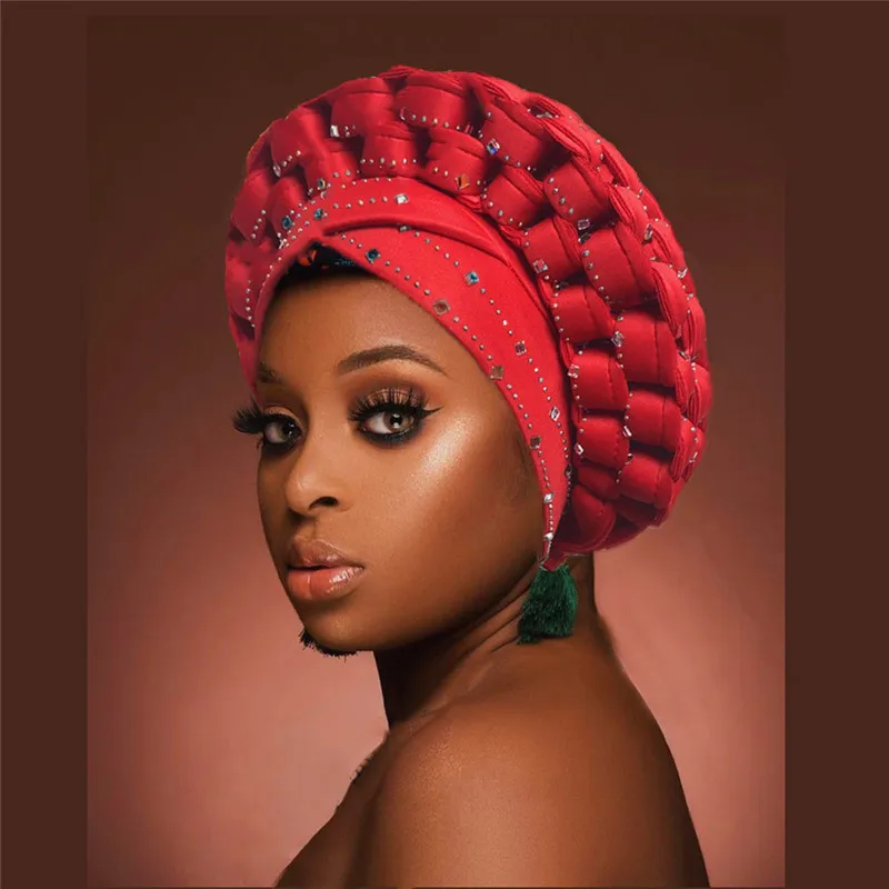 african Ready to Wear Autogele Headtie Glitter Diamonds Women Turban Cap