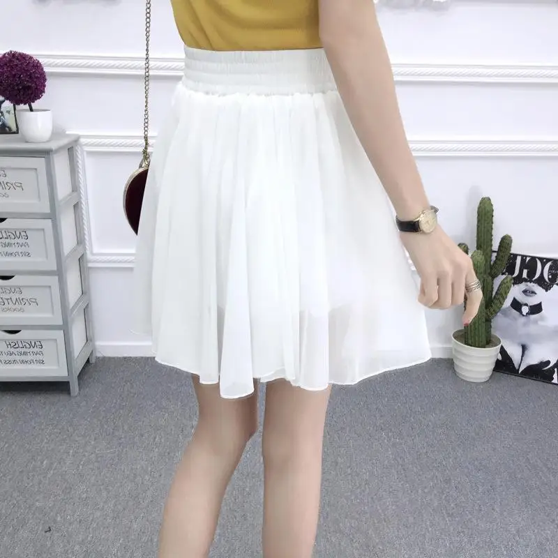 Women\'s Floral Skirt Chiffon Korean Vintage High-waisted Sexy White Polka Dot Summer A-line Mini Skirts for Women Fashion Short