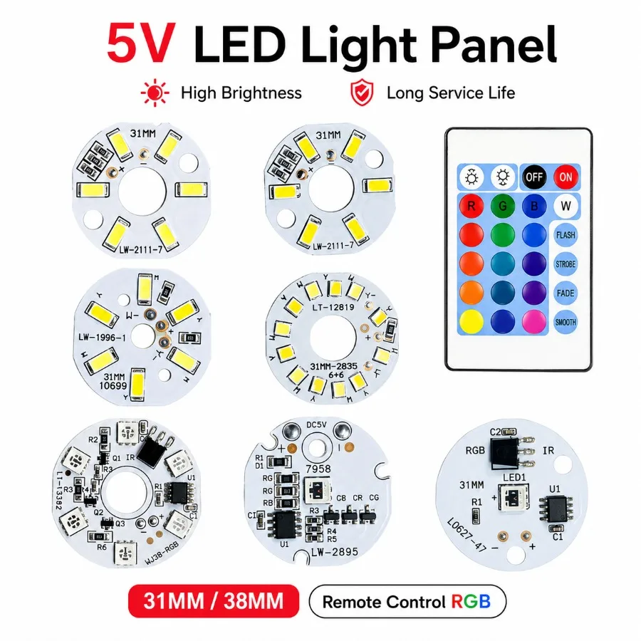 5V Light Source 12/6/1LED High Brightness Colorful Gradient LED RGB Light Board Remote Control DIY Model Display Light PCB Board