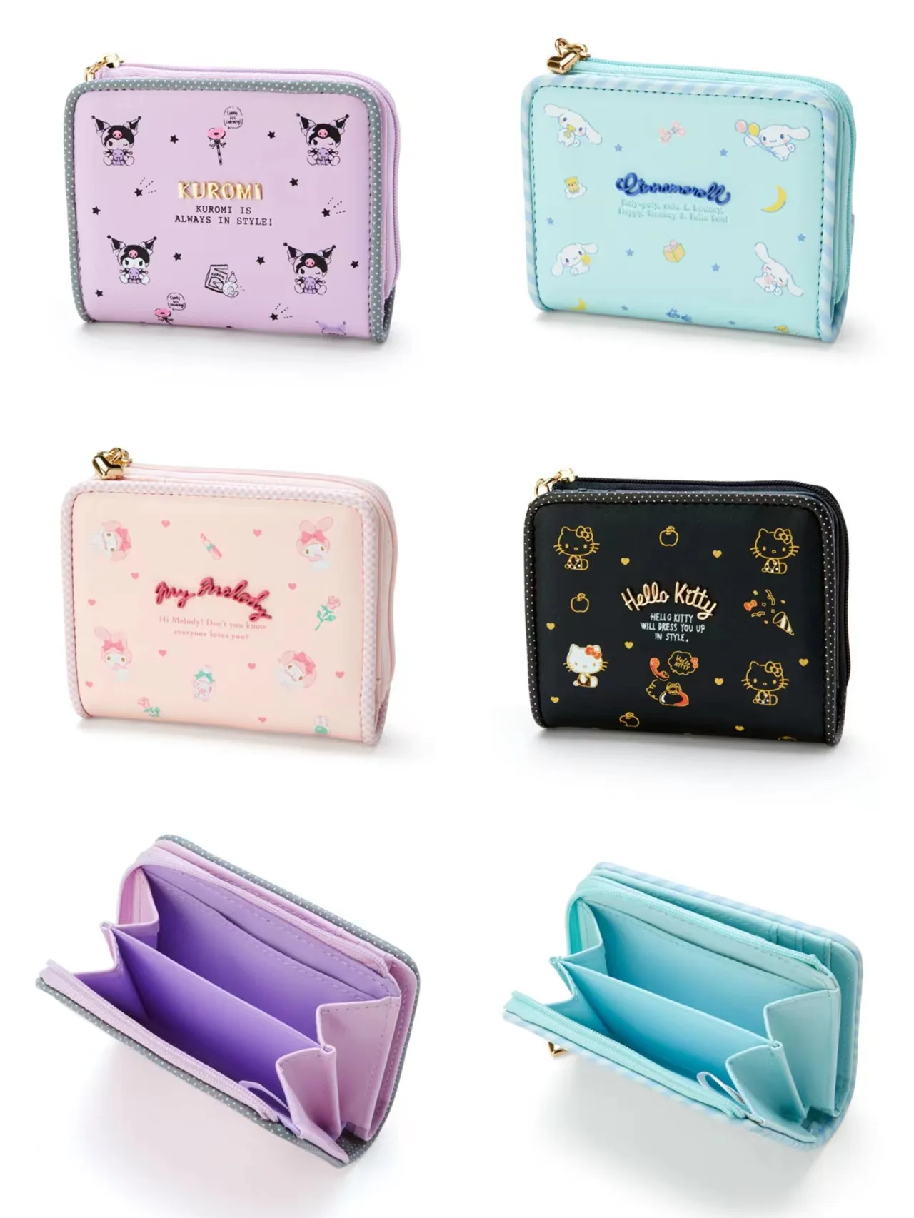 Sanrio Hello Kitty Purse Cinnamoroll Cute Wallet PU Kuromi Pudding Card Bag Pompom Purin Kuromi My Melody Coin Pouch Purse