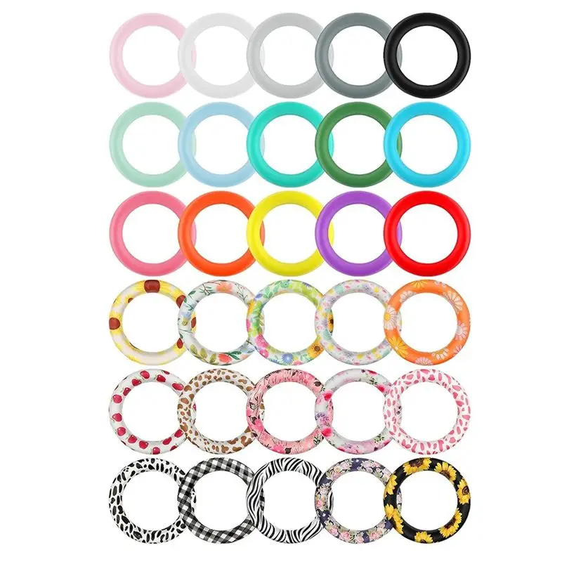 

ABXF-30PCS Silicone O Rings Beads, 65Mm Sunflower Beadable Silicone Rings Spring Summer Round Silicone Loop Pendant Beads Durabl