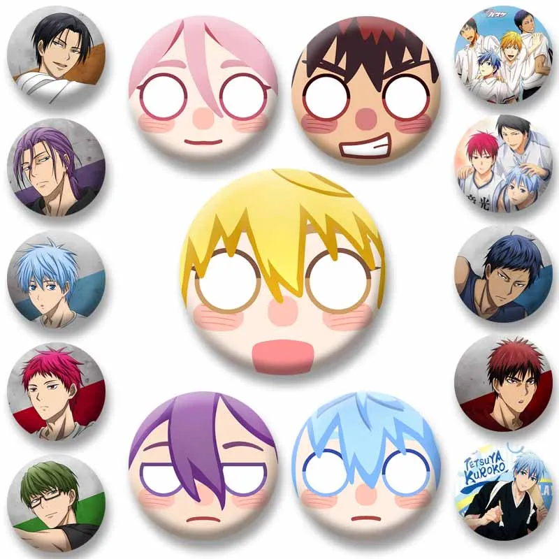 Anime Kuroko's Basketball Button Pins Kuroko Tetsuya Tsuchida Satoshi Round Brooch Cartoon Cosplay Badge Nijigen Jewlery Gifts
