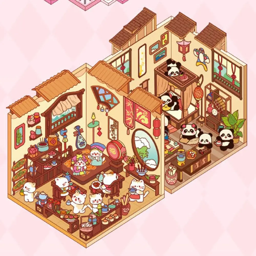 

10 in 1 Landscape Sticker Book Cartoon DIY Cabin Scene Decorative Decals Cute Tear-proof Miniature Scene Scrapbook Kit Girl