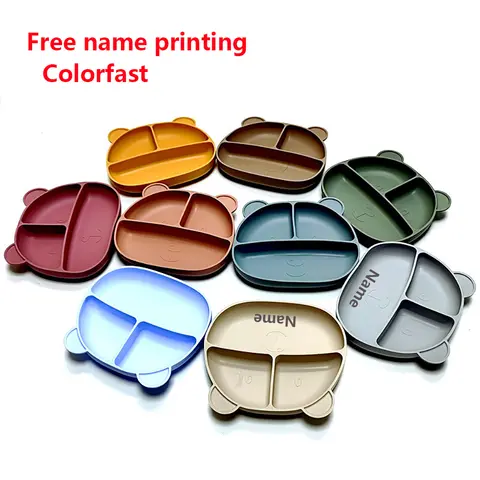 Personalized Children's Plate with Name Printing Fade-Resistant Silicone Suction Bowl for Child Use