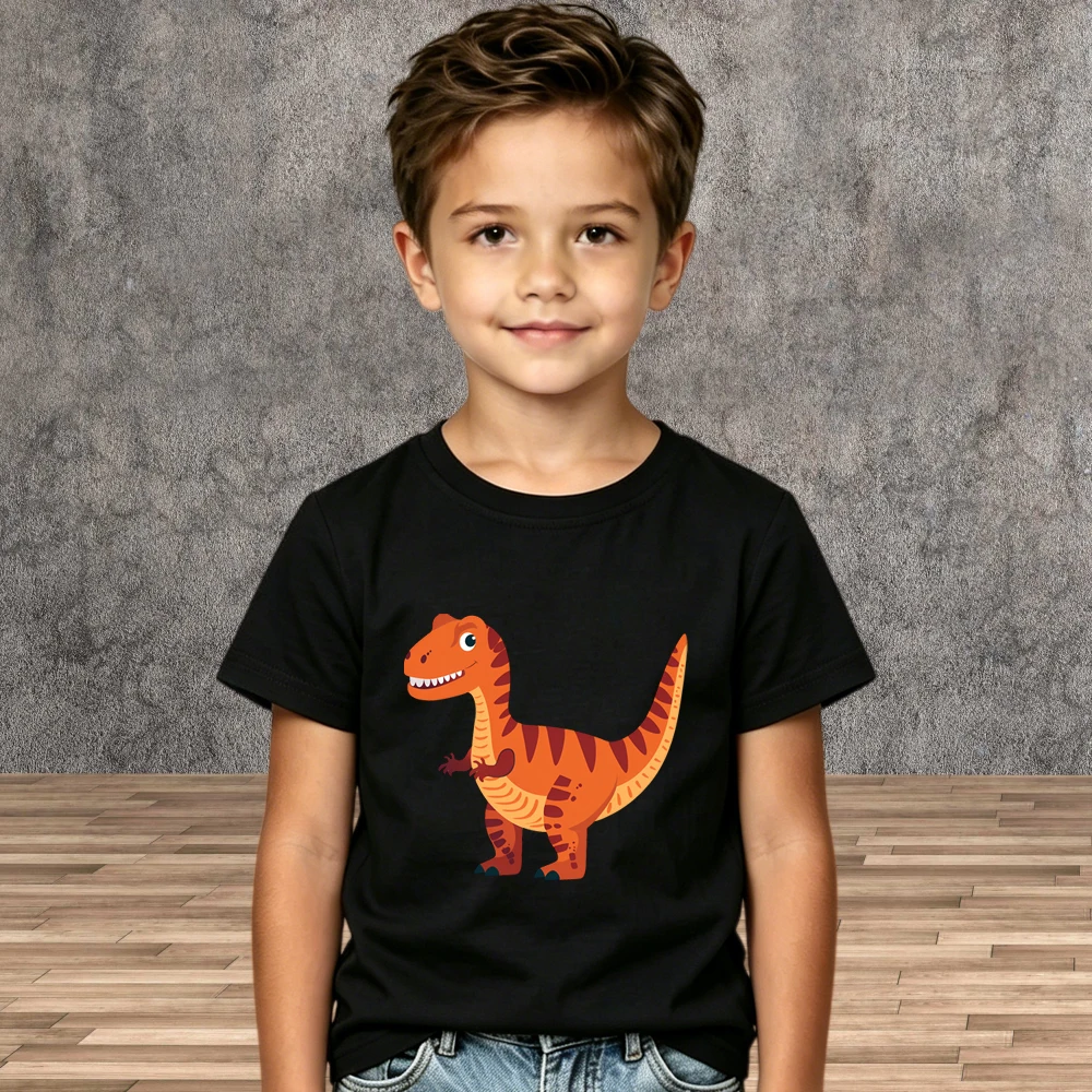 Pure Cotton Boys Dinosaur Print Tops Summer Kid Daily Cartoon Short Sleeve Tshirt