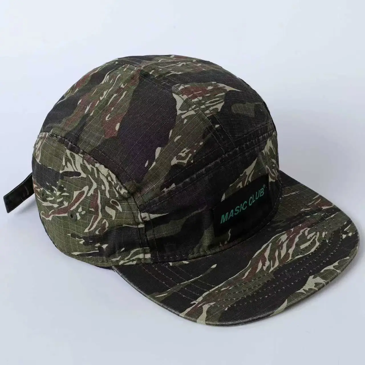 Striped camouflage embroidered letter logo baseball cap, rugged and vintage style, suitable for outdoor outings and casual wear.