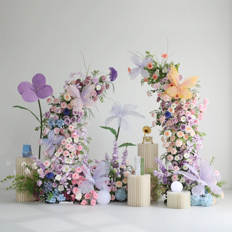 Garden Butterfly Simulation Flower Wedding Decoration Horn Floral Arch Window Delivery Ceremony Area Scene Arrangement