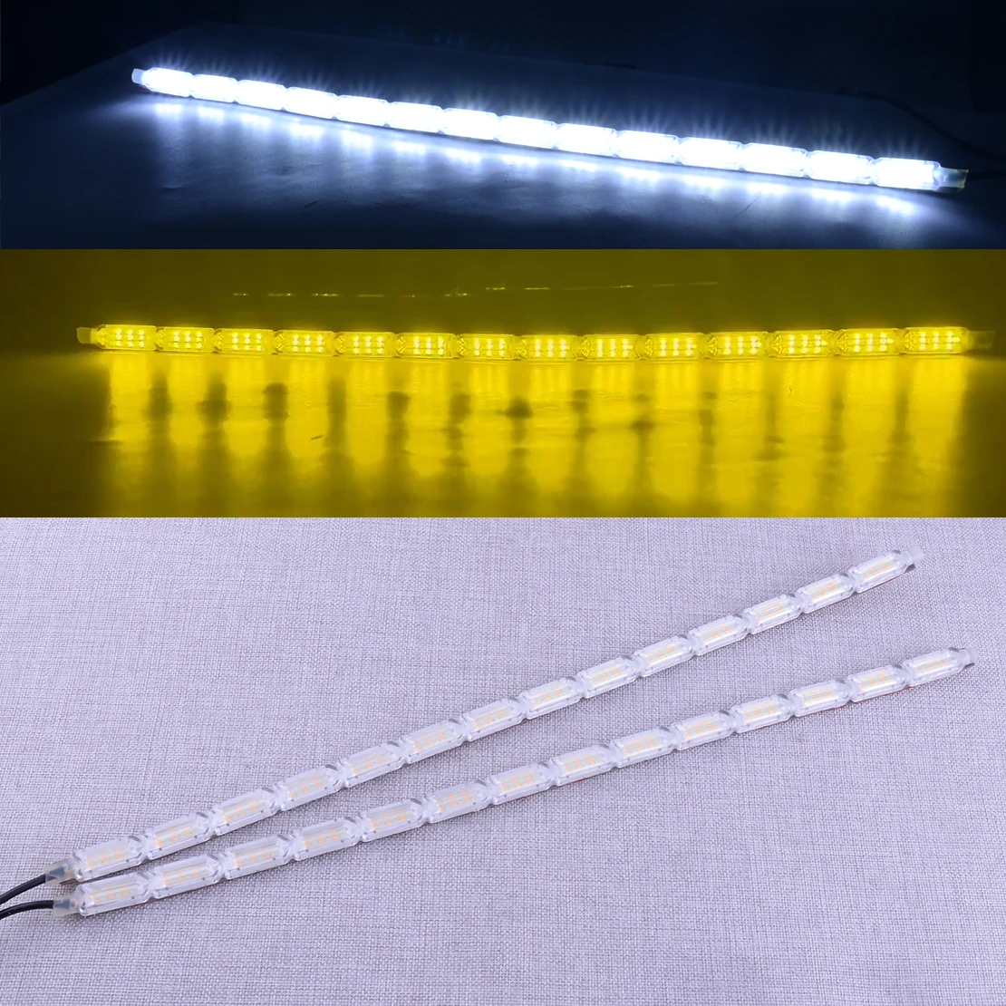 2Pcs 14 LED Switchback Car Flexible Strip Light DRL Sequential Turn Signal Lamp fit for Most 12~24V Vehicles New High Quality