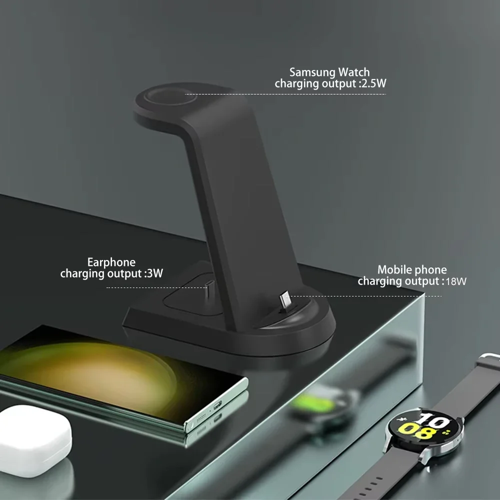 UYUXIO قاعدة شحن سريعة للغاية 3 في 1 لساعة سامسونج S25 Ultra S24 S23 S22 S20 S21 Galaxy 5 4 3 Active 2