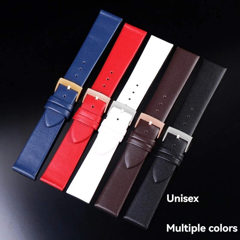 Ultra-thin cowhide strap men's and women's butterfly buckle suitable for Long Qin Rossini DW Casio leather bracelet16 18 20 22mm