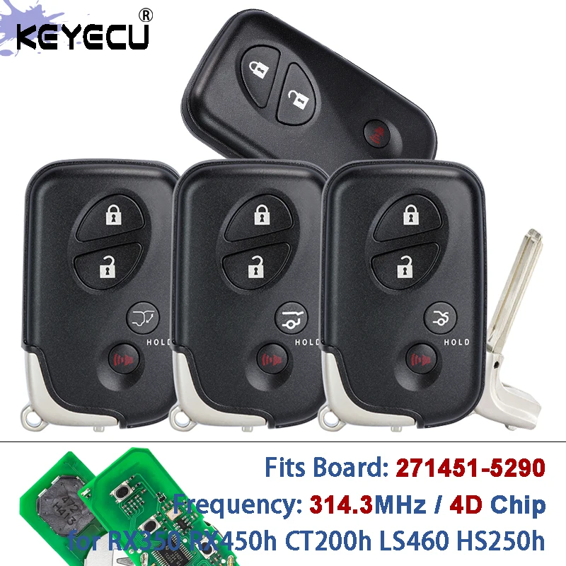

Плата KEYECU HYQ14ACX: 271451-5290 314,3 МГц, дистанционный брелок для смарт-карт для Lexus RX350 RX450h CT200h LS460 HS250h LS600h GX460