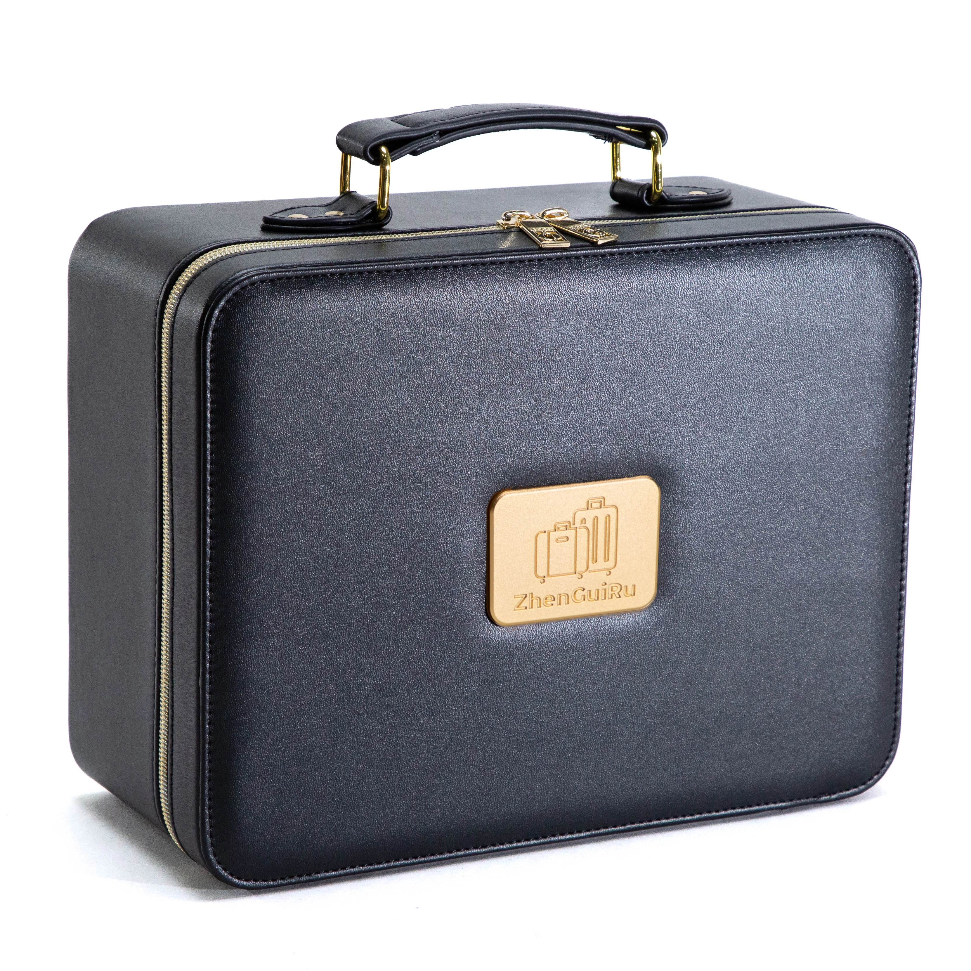 Bolsa de maquillaje de viaje con espejo iluminado con LED, estuche de tren de maquillaje, estuche de cosméticos, caja de herramientas de maquillaje
