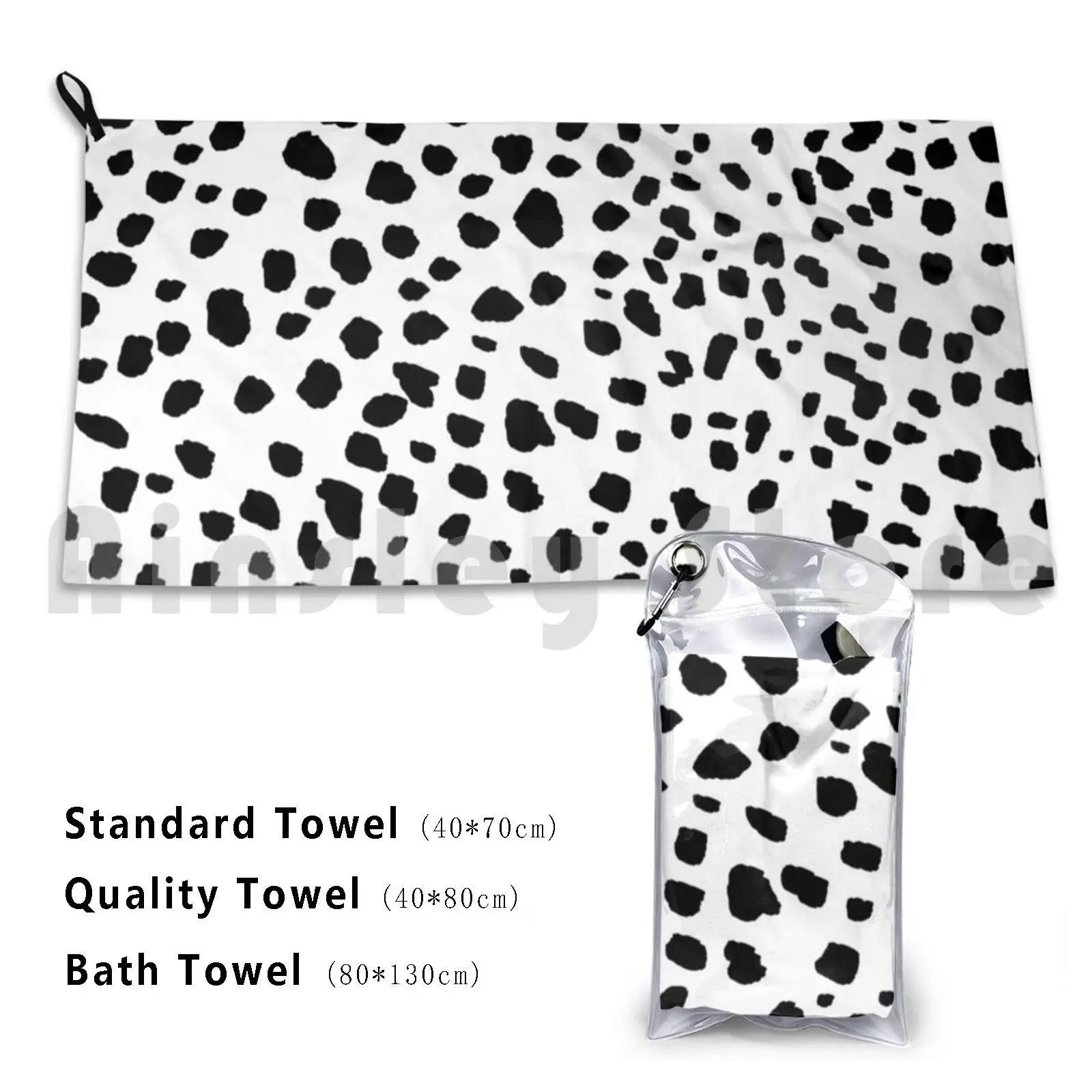 Dalmatian Spot Vegan Animal Print Bath Towel Beach Cushion Black White Minimal Monochrome Grey Nordic Pattern