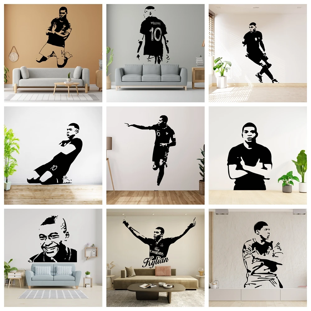 Cartoon Kylian Mbappé footballer Cartoon Wall Decals Pvc Mural Art Diy Poster For Bedroom Decoration Waterproof Wall Art Decal