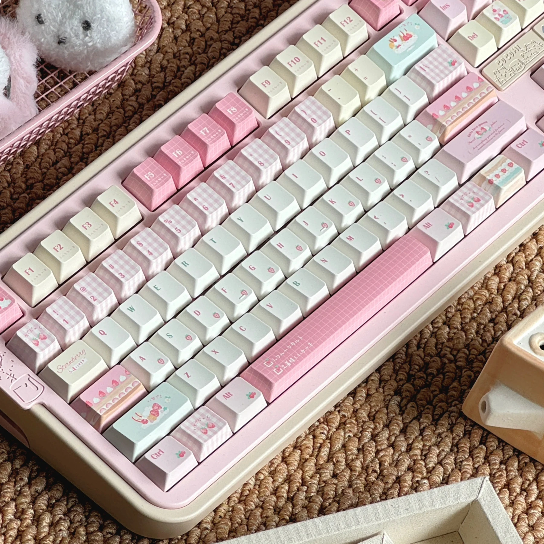 MAIMOOO Berry Roll Keycap Cherry Profile PBT Sublimation Custom Pink Cute Dessert Keycaps for Mechanical Keyboard Girls Gifts