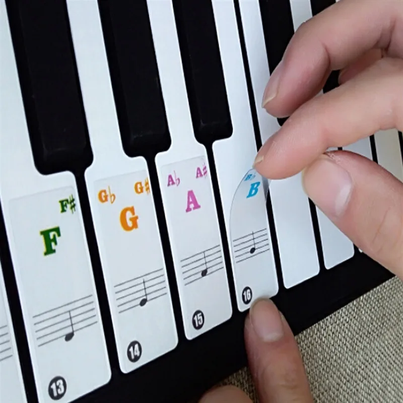 37/49/61/88 Keys New Colorful Transparent Piano Keyboard Stickers Electronic Keyboard Sound Name Key Stave Note Symbol Sticker