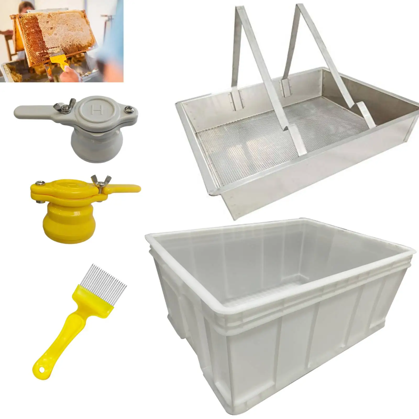 5-in-1 Beekeeping Tools Kit Honeycomb Uncapping Tray Kit Uncapping Tube With Plastic Valve Beekeeping Supplies
