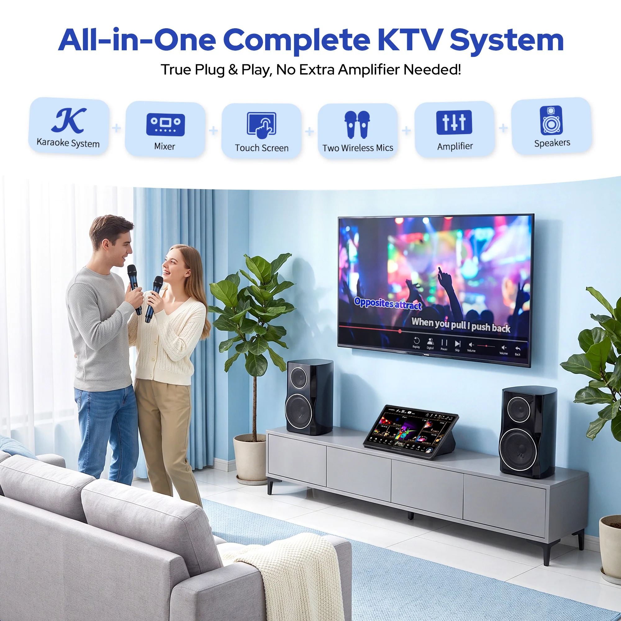 5in1 Karaoke Machine 4TB with Dual Speakers 15.6 Inch Touch Screen Wireless Microphones Karaoke System