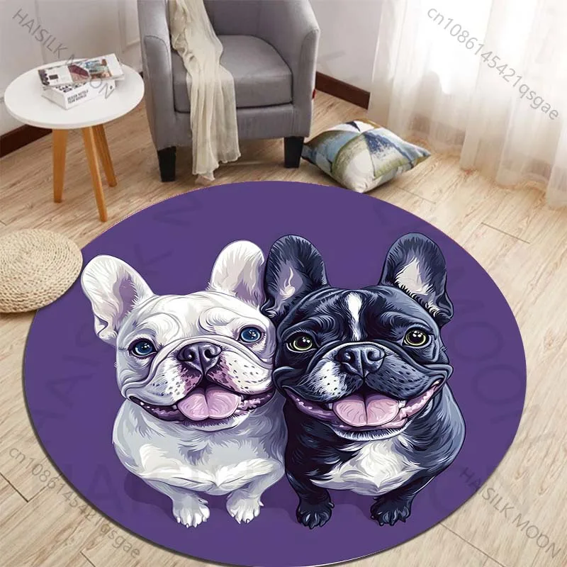 Smiling French Bulldogs Artwork Printed round carpet living room sofa table carpet large pet mat soft round carpet home decor
