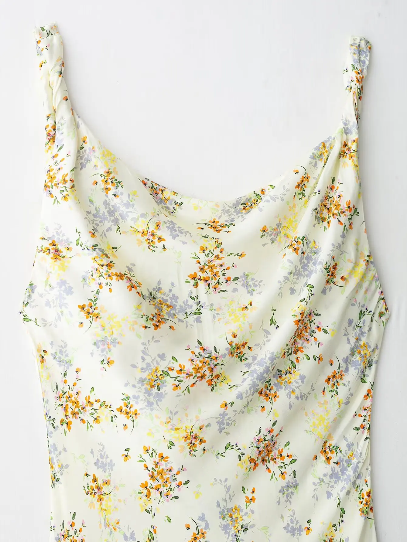 2025 new summer women's casual fashion slim print satin suspenders sleeveless sway collar long dress