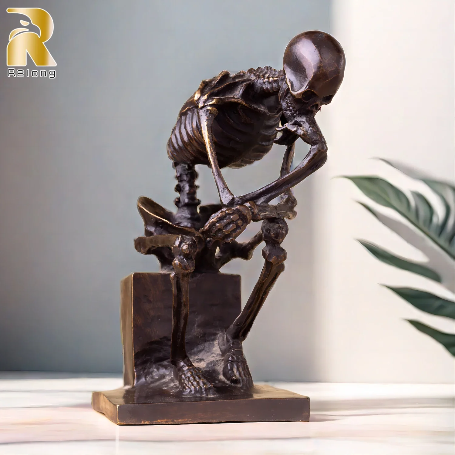 Skeleton Thinker Bronze Statue Bronze Thinking skeleton Sculptures Abstract Bronze Casting Art Crafts For Home Decor Ornament