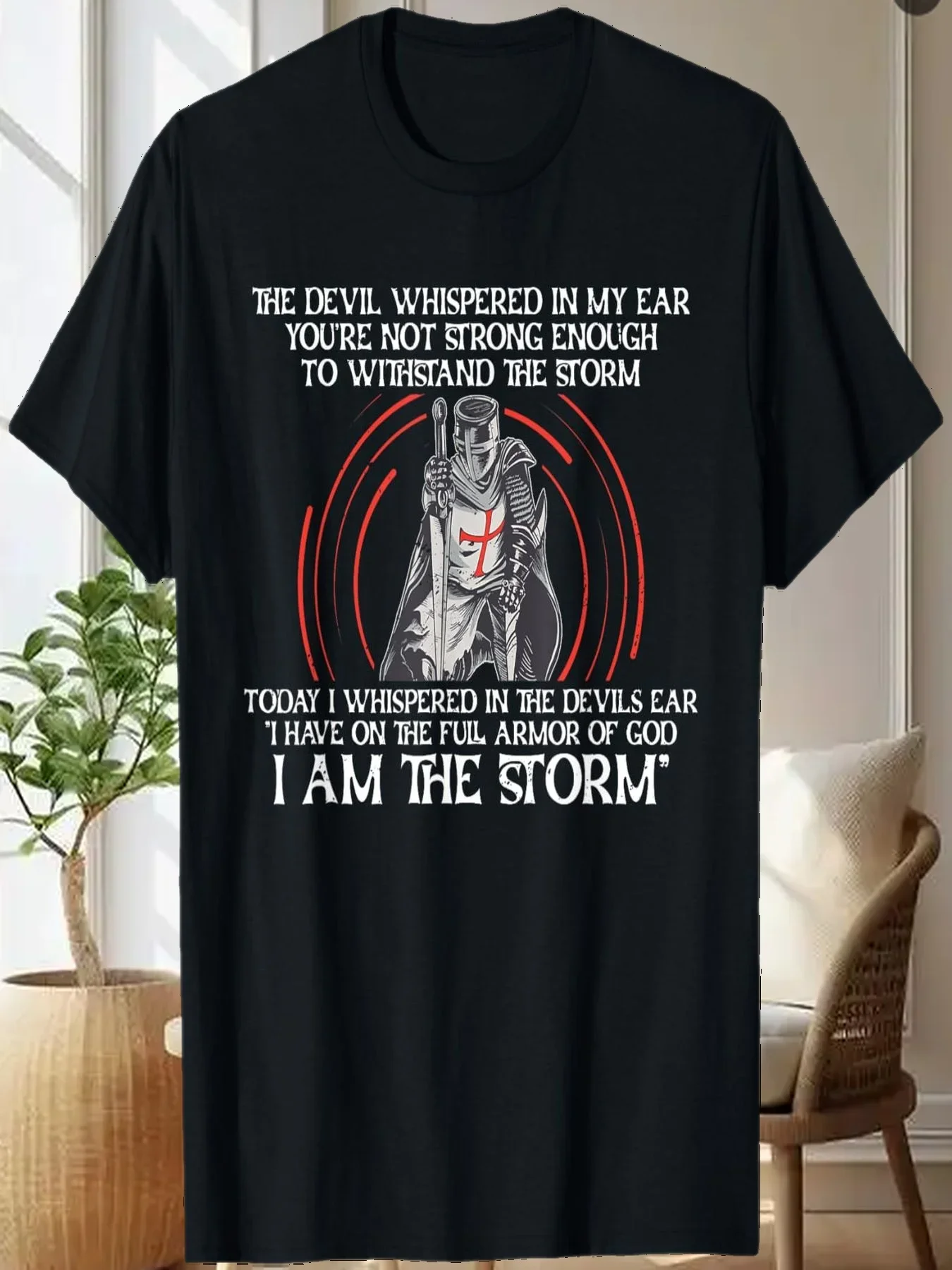 

Knight Armor Of God I Am The Storm Christian Graphic T-Shirt Men's Casual Cotton Tee