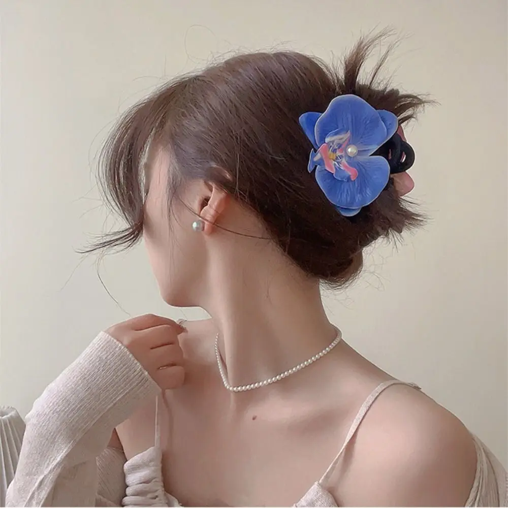 Fashion Butterfly Orchid Flower Hair Claw Cloth Ponytail Clip Orchid Hair Clip Grab Clip Headdress Large Shark Clip Girl