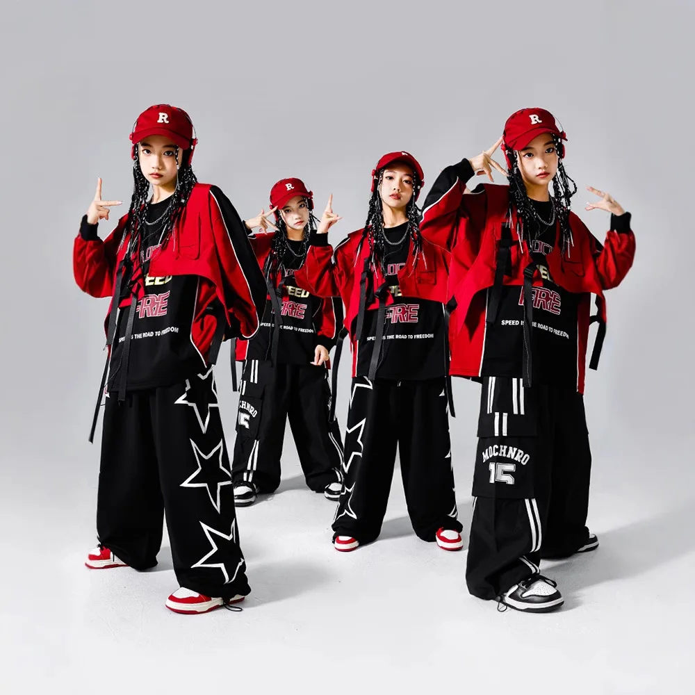 Meninos hip hop outfits legal colete calças de carga meninas k-pop trajes de dança de rua crianças jazz conjuntos de roupas crianças streetwear