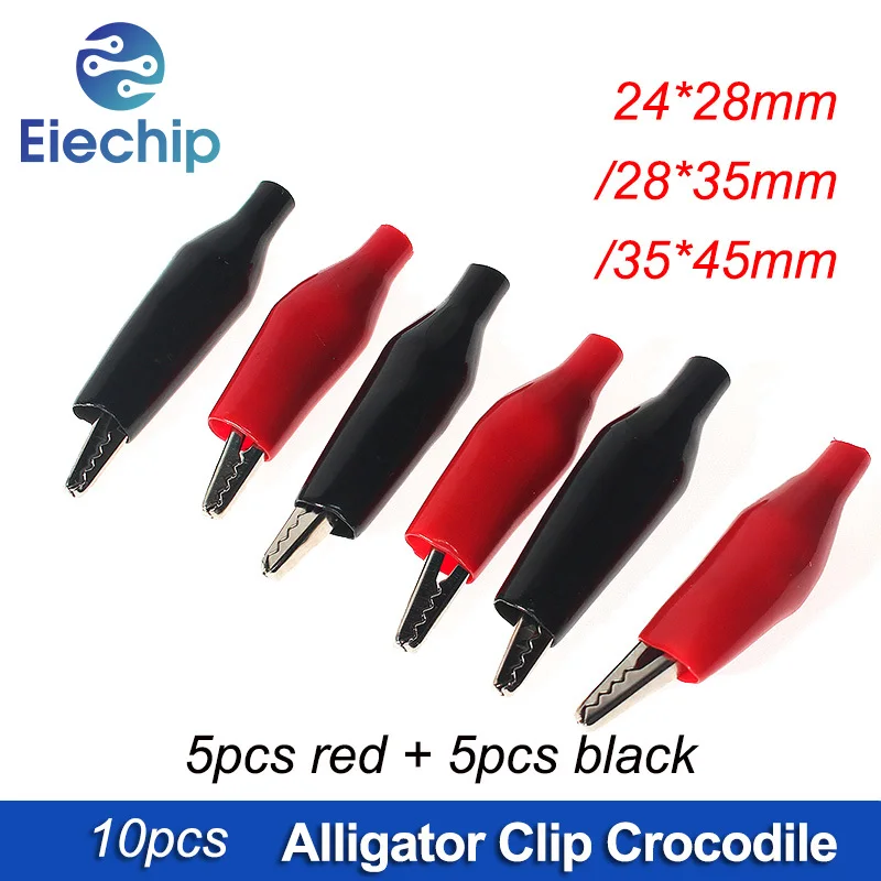 10PCS Small Medium Big Insulation Metal Alligator Clip 24*28mm 28*35mm 35*45mm Crocodile Clip Red Black 5pcs Each