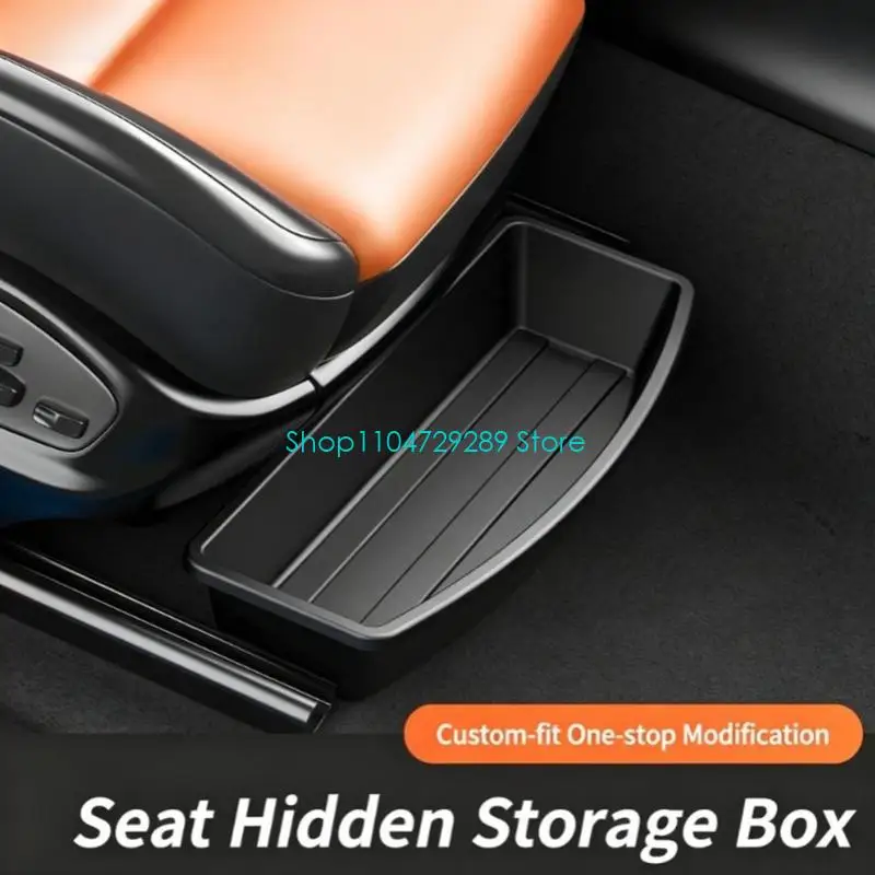 D8KE Car Under Bottom Box, Black ABS Slide-In Tray with Grooved Base for Front Row Item Control, Cabin Storage, and Road Use in