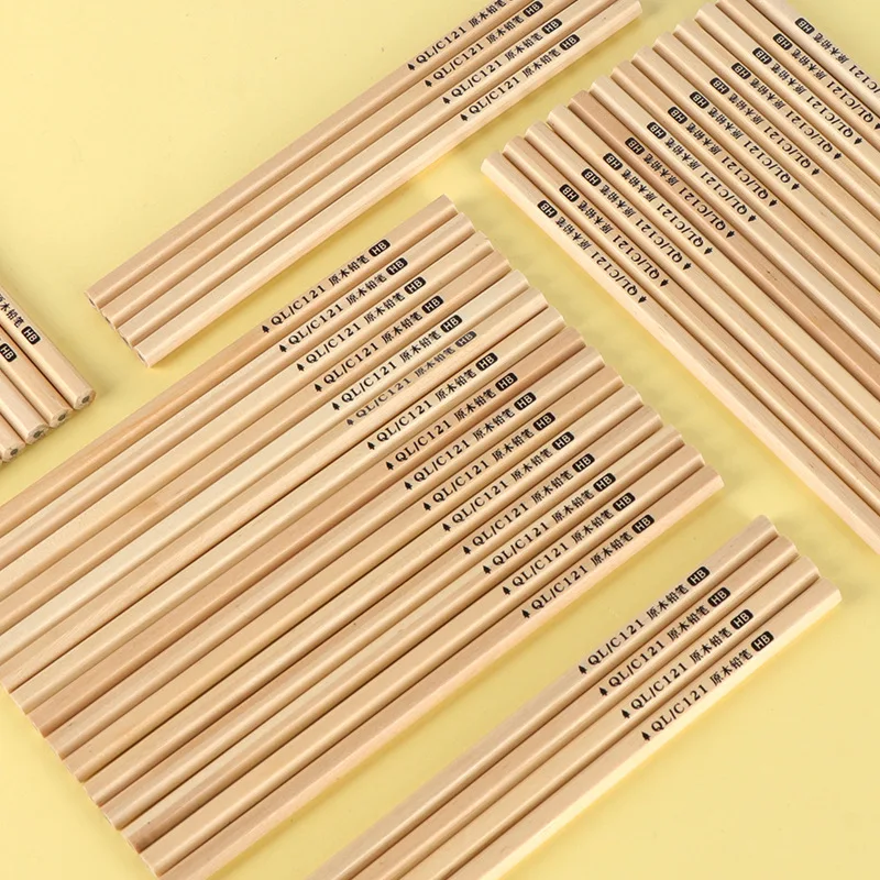 50pcs hb pencils, triangular barrel, natural wood, cartoon design, for drawing