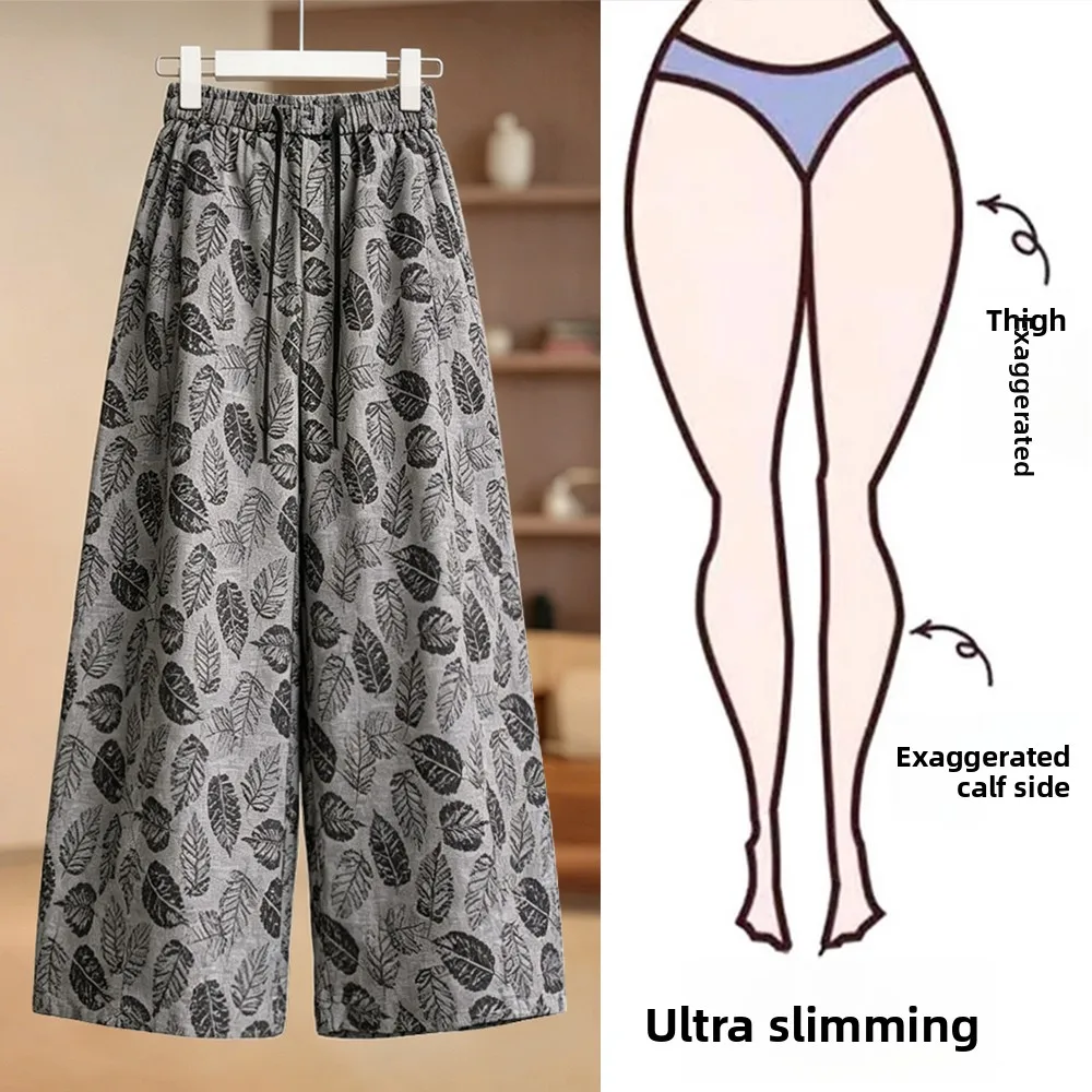 

High Waist Straight Leg Casual Pants Women plus Size Summer Vintage Print Loose Slimming Wide Leg Comfortable Casual Trousers