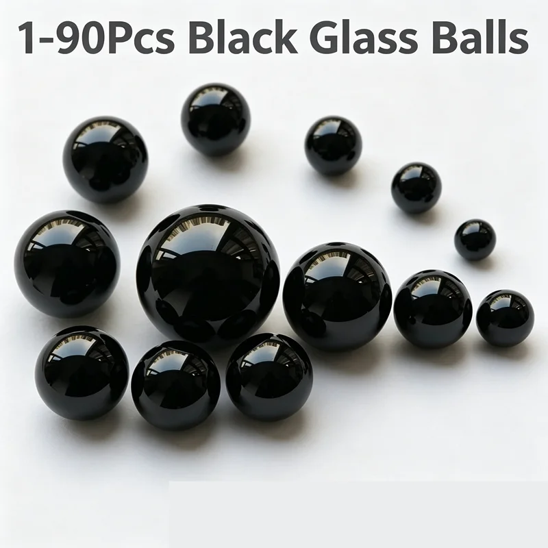 1‑90Pcs Black Solid / Drilled Glass Balls Dia 1‑100mm Fish Tank Landscaping Spheres DIY Craft Decorative Ornament Beads