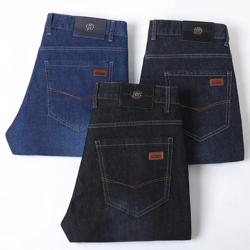 2025 New Fashion Men\'s Casual Black Blue Cotton Jeans Classic Style Male Denim Trousers Stretch Slim Fit Pants Plus Size 28-40