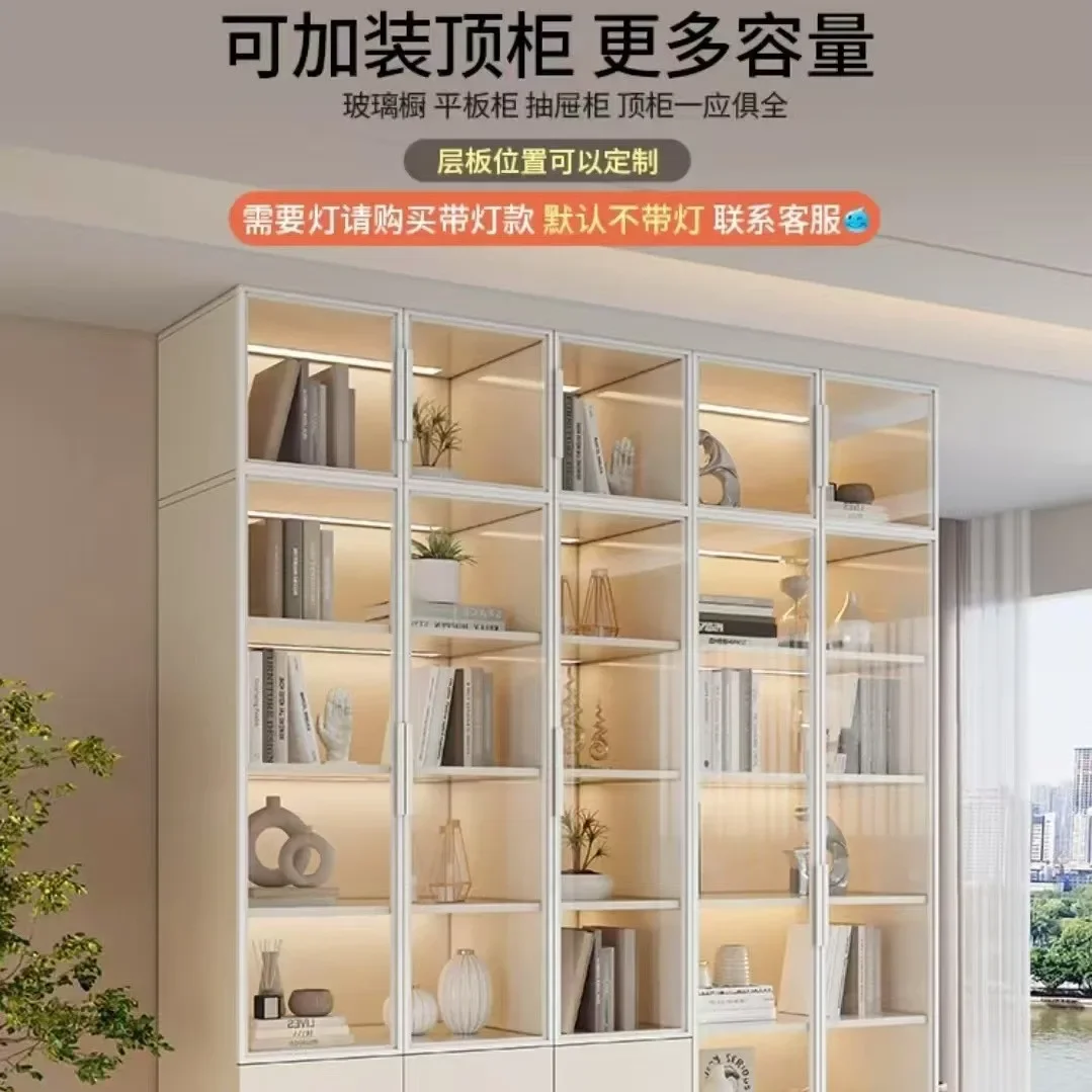 Solid wood ecological board bookcase floor-to-ceiling storage integrated storage living room against the wall light luxury
