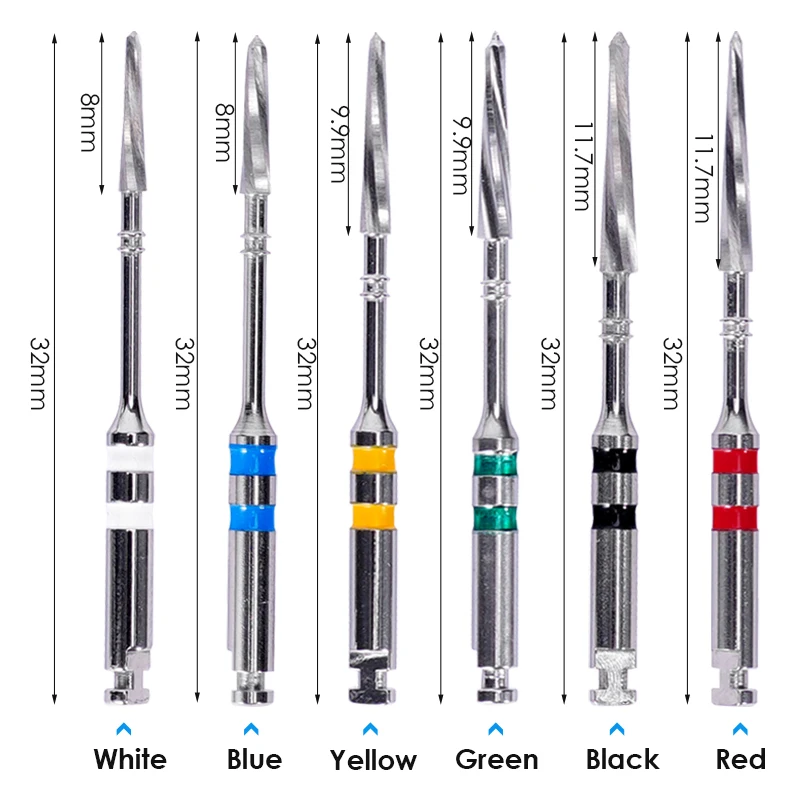 6Pcs/Box Dental Fiber Post Drills Metal Reamers 32mm Engine Use U Drills Root Canal Files Dentistry Material   ﻿