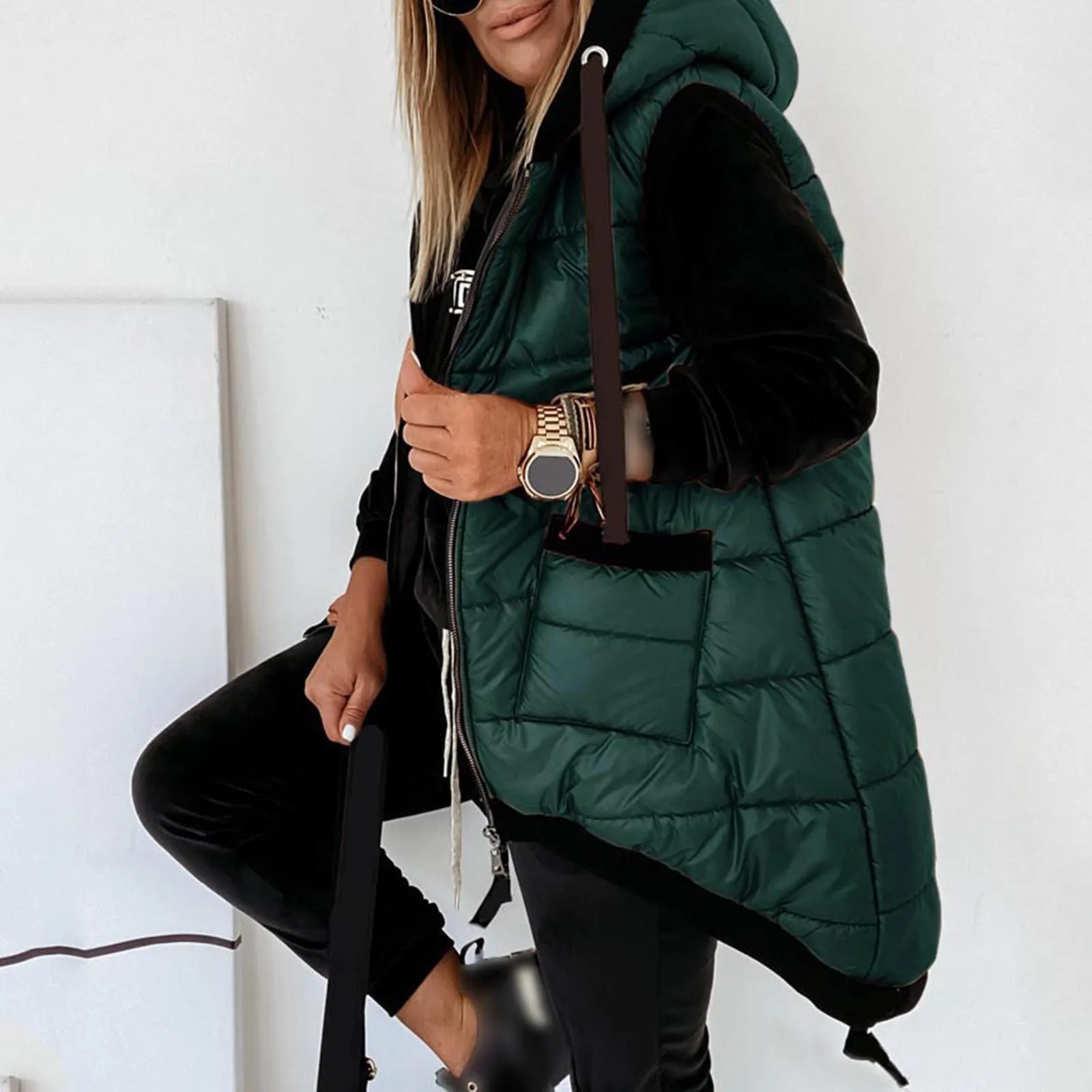 Sleeveless Hooded Down Vest Women Autumn Fashion Long Cotton Padded Jacket Female Winter Warm Waterproof Waistcoat Streetwear