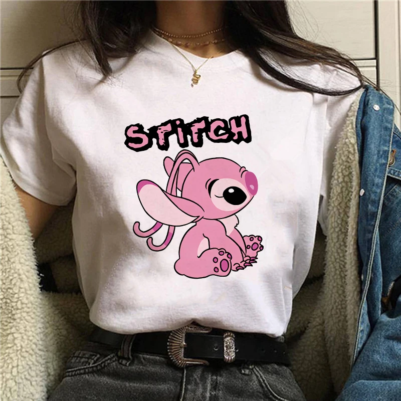 Disney-Lilo e Stitch camiseta gráfica para mulheres, top engraçado dos desenhos animados, roupas femininas, streetwear dos anos 90, camisetas para 2021