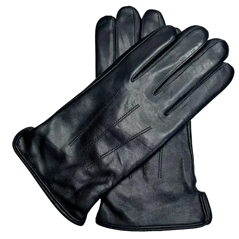 Men's Sheepskin Gloves Wool Inner Winter Warm Velvet Windproof Leather Gloves Warm Russia