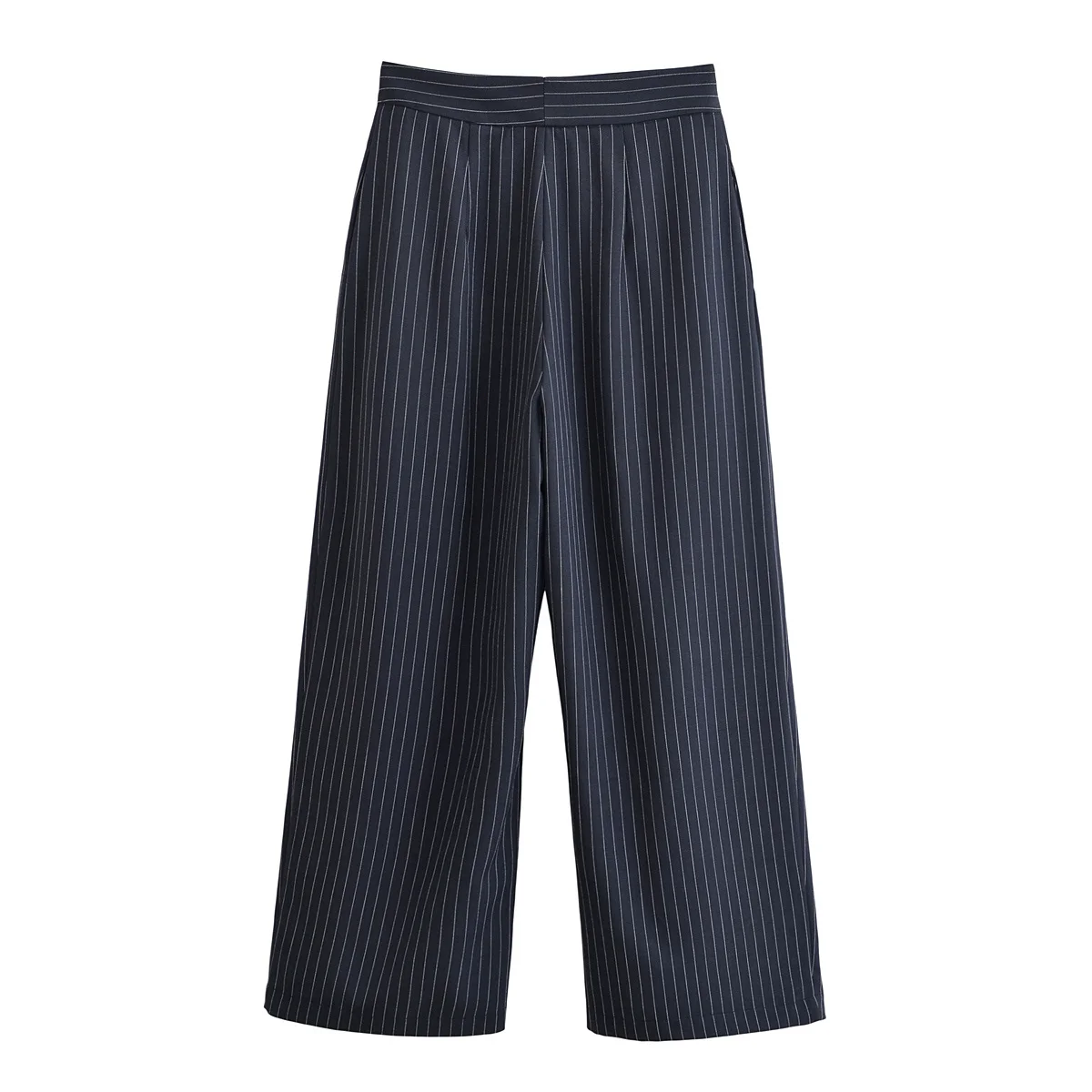 Pantaloni a gamba larga a righe casual a vita alta Pantaloni lunghi a pieghe larghi Pantaloni casual in fibra di poliestere Faion da donna