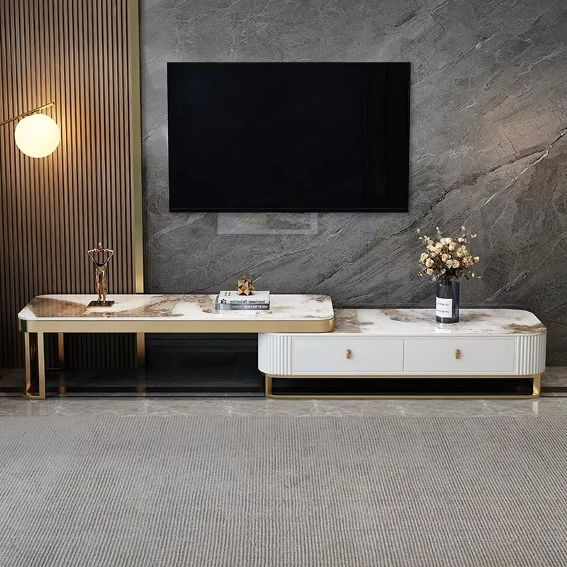 Fireplace Tv Stand Entertainment Center Extendable Tv Unit Media Console Tv Cabinet Marble Top With Coffee Table Set