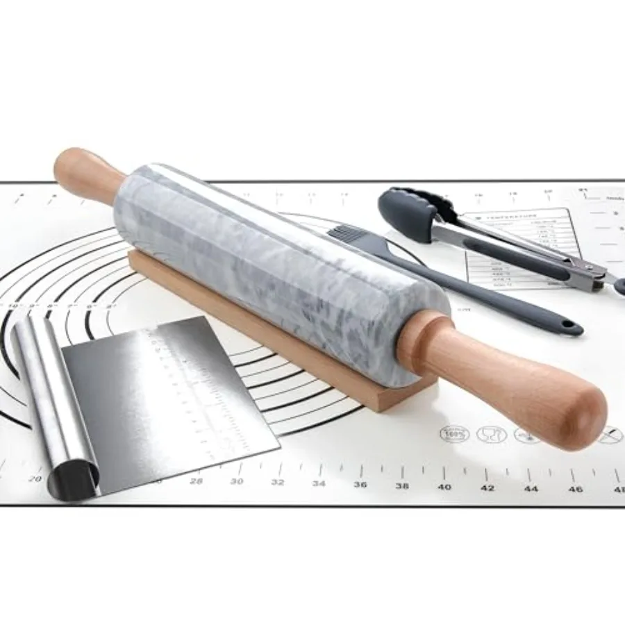 

Набор для выпечки: мраморная скалка, силиконовый коврик для теста, кулинарная кисточка, кухонные щипцы, скребок из нержавеющей стали, 18,5 дюймов, полированный, с антипригарным покрытием