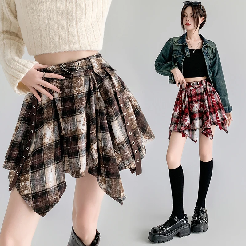 

Summer Korean KPOP Style Sexy Hot Skirt Women's Irregular Hem Distressed Retro Mini Skirt Temperament Design Street Y2K Clothes