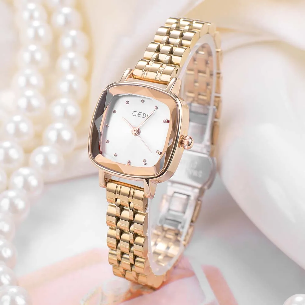 GEDI New Hot-Selling Stylish Stainless Steel Band Square Women's Watch Simple & Fashionable Quartz Watch Waterproof reloj mujer