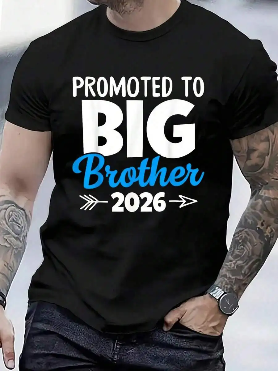 100% Cotton Promoted To Big 2026 Soon To Be Big Bro Boys T-Shirt Women's Men's Black Vacation Crew Neck Short Sleeve Classic Fit