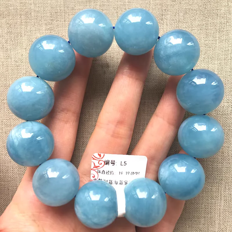 Natural Blue Aquamarine Clear Beads two Bracelets Women Men Brazil Stretch Blue Aquamarine Jewelry AAAAA