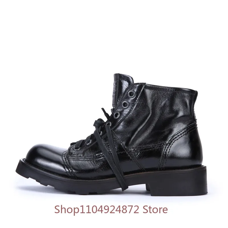 European Handmade Motorcycle Boots Men's Premium Genuine Leather Thick Sole Chelsea Desert Ankle Boots Male Casual Walking